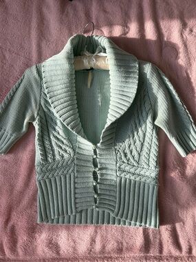 Free People Sage Shawl-Collar Cable Knit Short Sleeve Cardigan